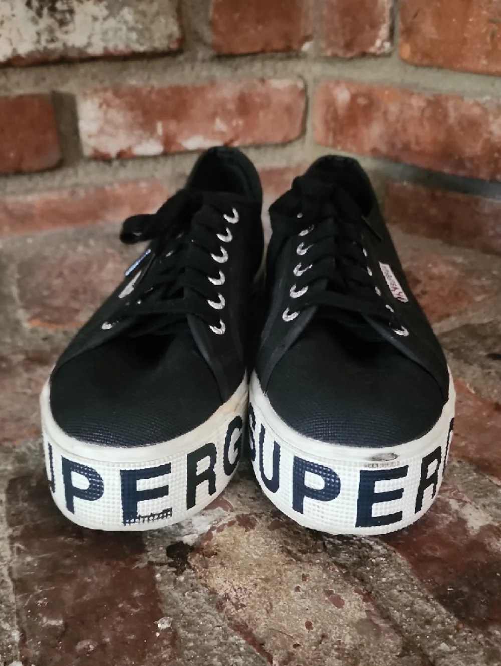 Superga Platform Sneakers Black Canvas Logo Sole Sz 9 Chunky Streetwear Y2K